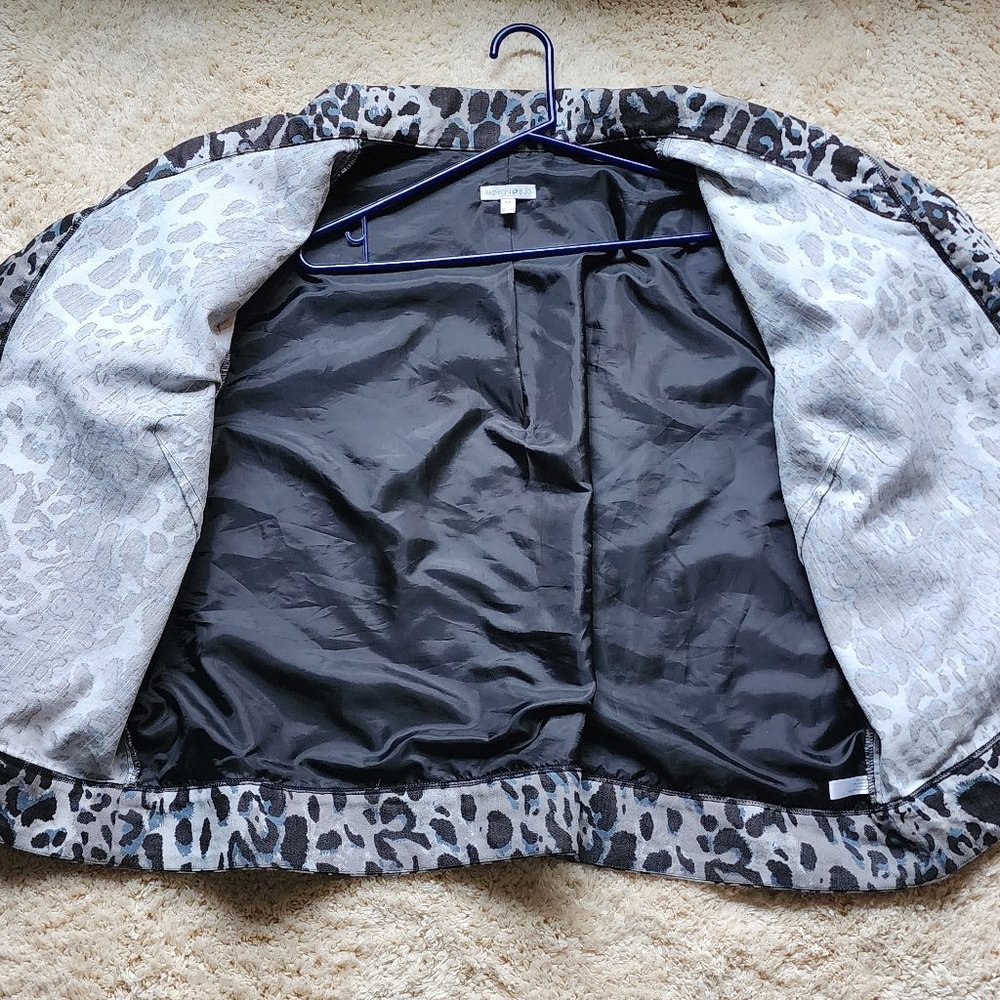 Denim Snow Leopard Open Front Jacket 4x - Picture 8 of 13